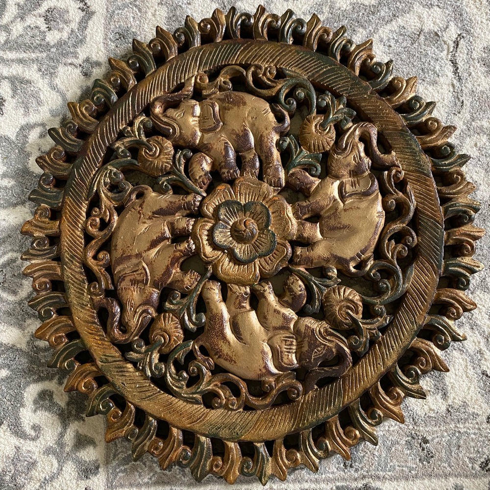 Novica Teak Wood Elephant Relief Panel (Elephant Planet) Wall Decor